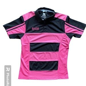 Kooga Pink and Black Striped Rugby Shirt Size Small